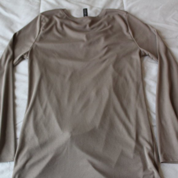 BEAUTIFUL DESIGN LAB TOP SHIRT BLOUSE W DRAPING DETAILS IN FRONT XS DARK KHAKI - Picture 6 of 6